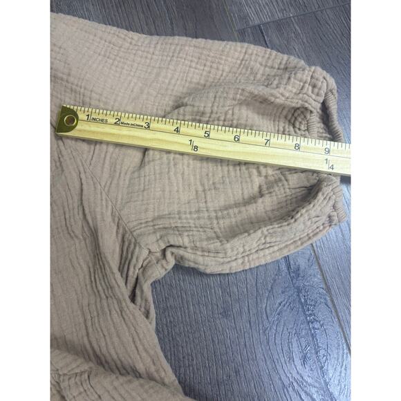 Aerie Cotton Gauze Tiered Mini Dress Tan Beige Puff Sleeve V-Neck Size XL Boho - Picture 4 of 8